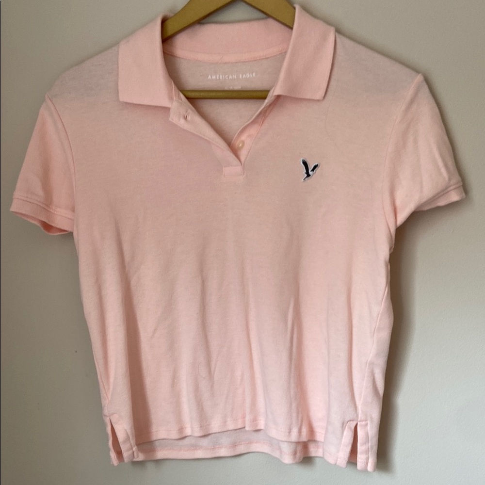 American Eagle Outfitters Pink Fitted Crop Polo